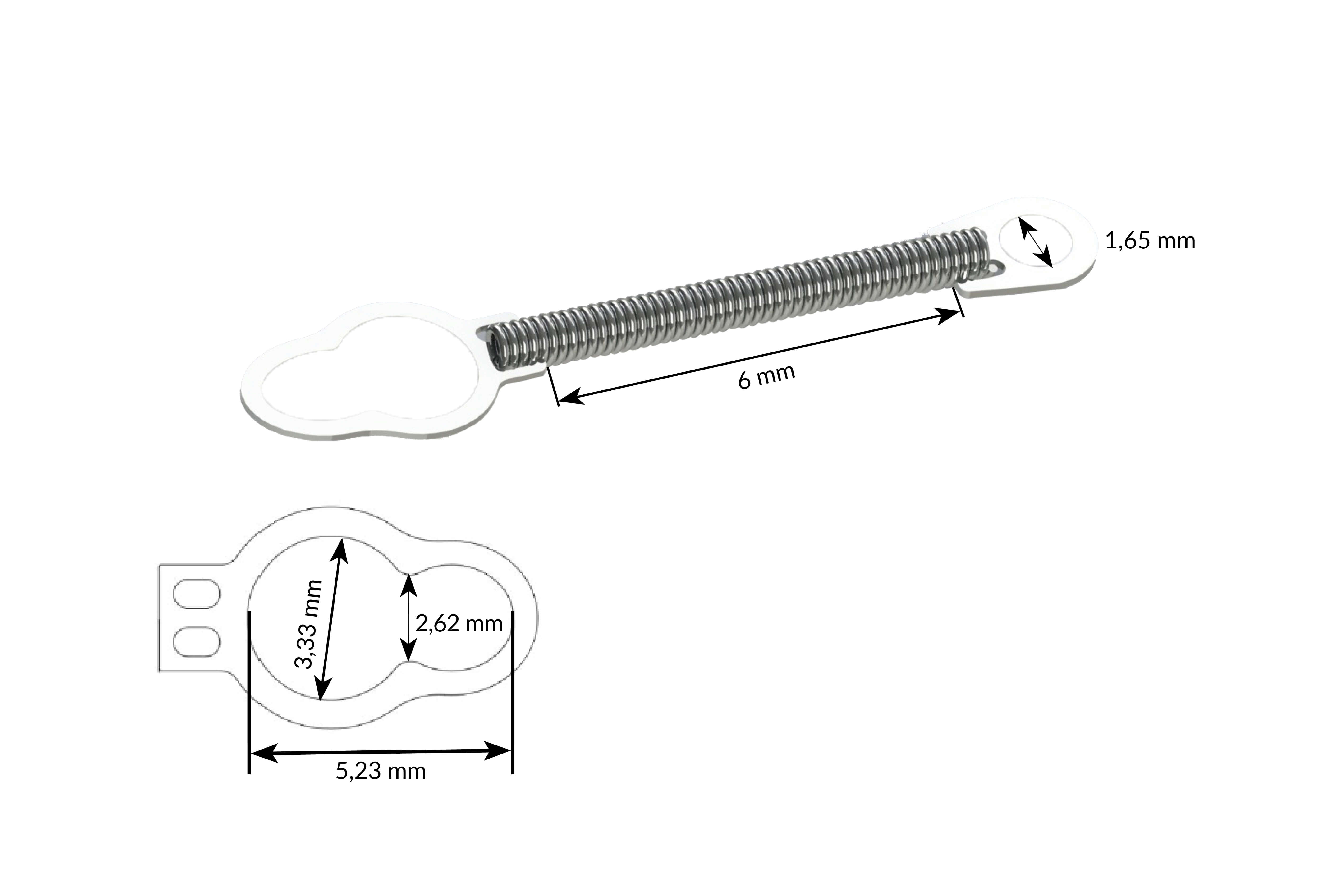 NiTi Zugfeder 0.010", Länge 6 mm (1 kleine & 1 große Öse)
